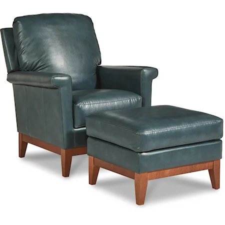 Modern Chair and Ottoman with Solid Wood Base